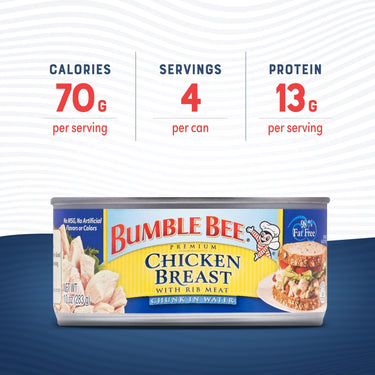 Bumble Bee Premium Chicken Breast with Rib Meat, Chunk in Water, 10 oz Can (Pack of 12) - 13g Protein per Serving - Gluten Free, Keto Friendly - Great for Snack, Lunch or Dinner Recipes